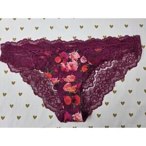 Victorias Secret NEW Nwt SATIN Floral Lace Dream Angels Cheekini MEDIUM Panties